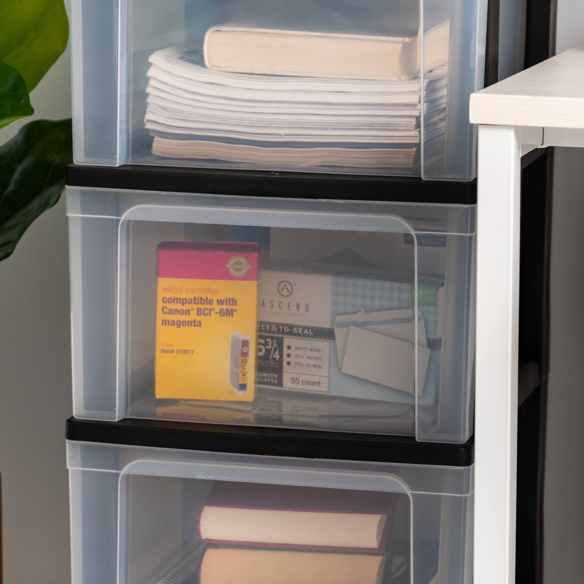 IRIS® 32.5" Black & Clear 4-Drawer Narrow Plastic Storage Cart